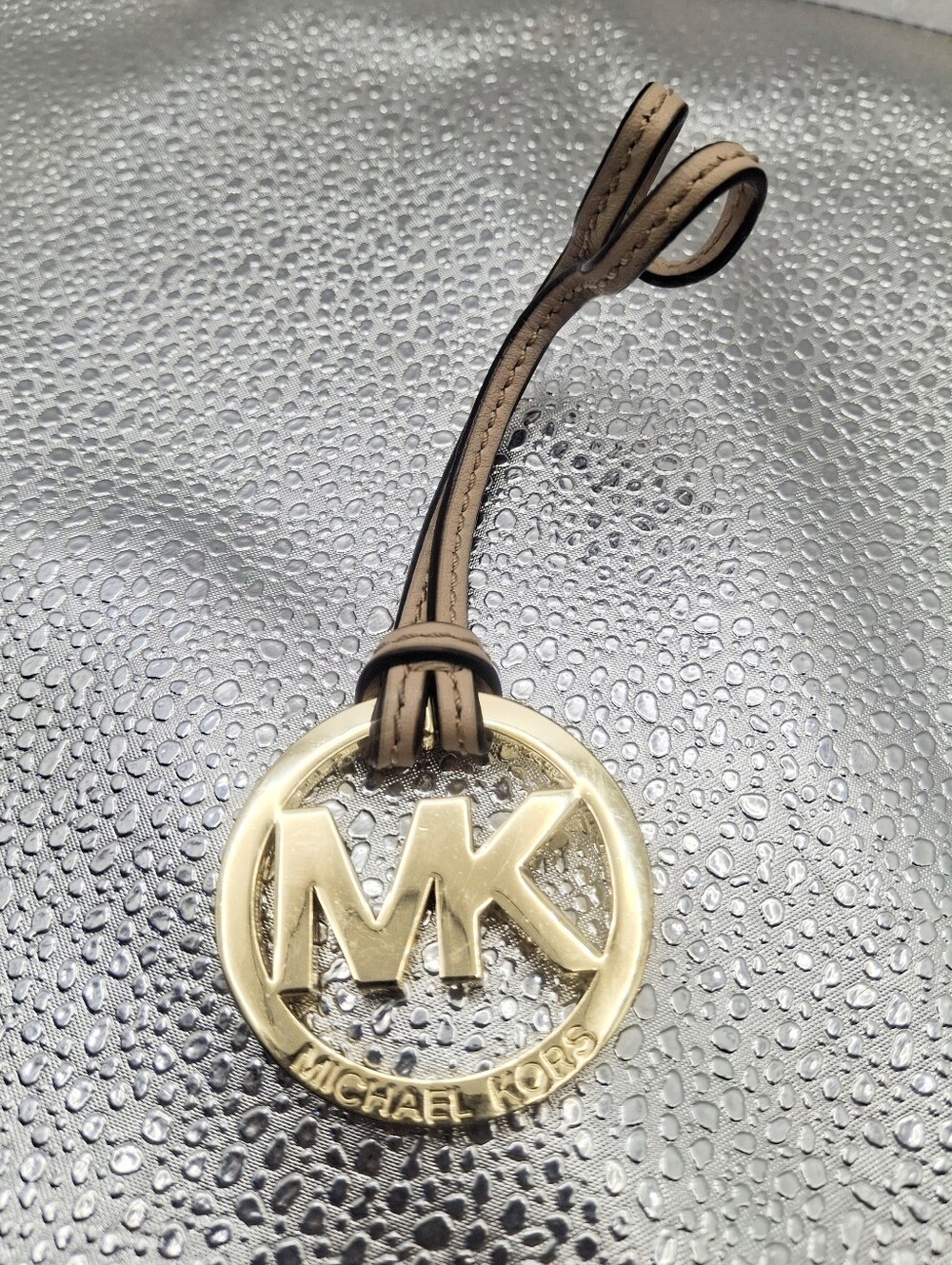 Michael Kors Gold MK Logo Bag Charm with Tan Leather Strap Spare Part